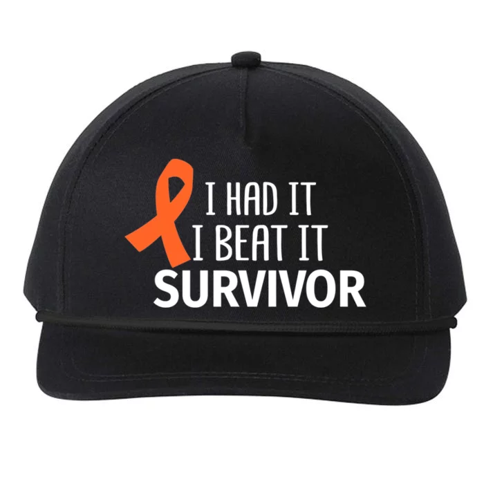 Kidney Leukemia Cancer Had It Beat It Survivor Orange Ribbon Gift Snapback Five-Panel Rope Hat