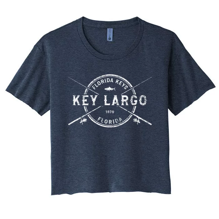 Key Largo Fl Vintage Crossed Fishing Rods Women's Crop Top Tee