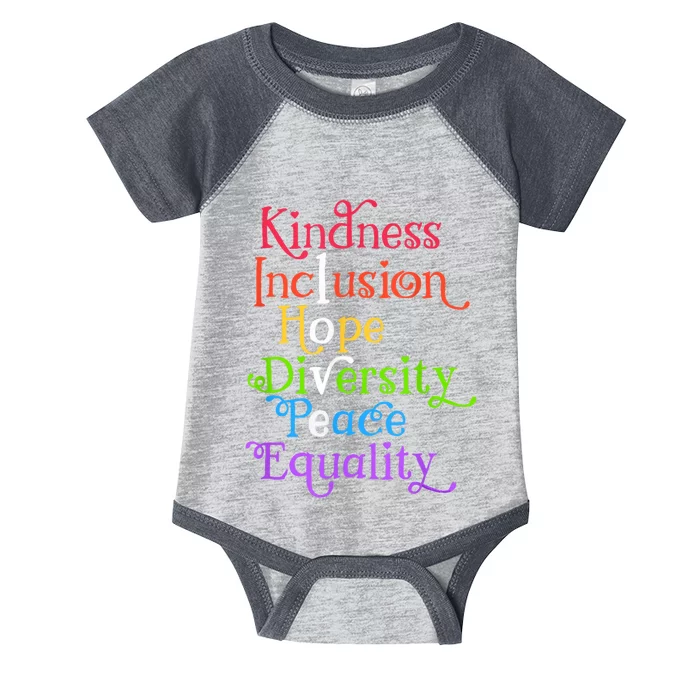 Kindness Love Inclusion Equality Diversity Human Rights Infant Baby Jersey Bodysuit