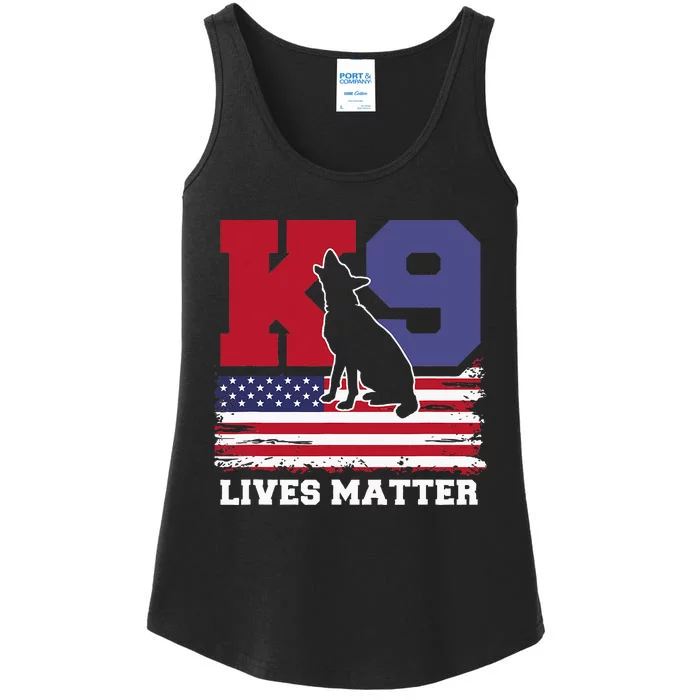 K9 Lives Matter K9 Police Dog Usa American Flag Ladies Essential Tank