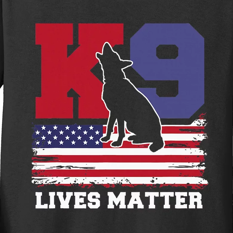 K9 Lives Matter K9 Police Dog Usa American Flag Kids Long Sleeve Shirt