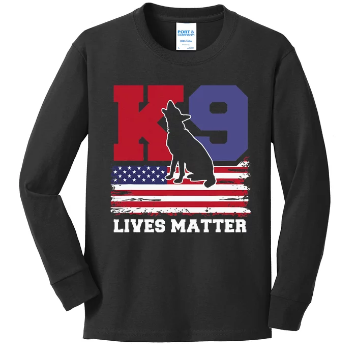 K9 Lives Matter K9 Police Dog Usa American Flag Kids Long Sleeve Shirt