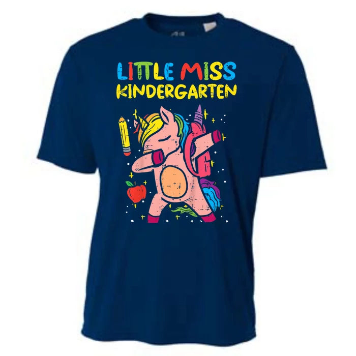 Kids Little Miss Kindergarten Dab Unicorn First Day Of Girl Cooling Performance Crew T-Shirt