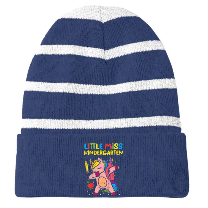 Kids Little Miss Kindergarten Dab Unicorn First Day Of Girl Striped Beanie with Solid Band