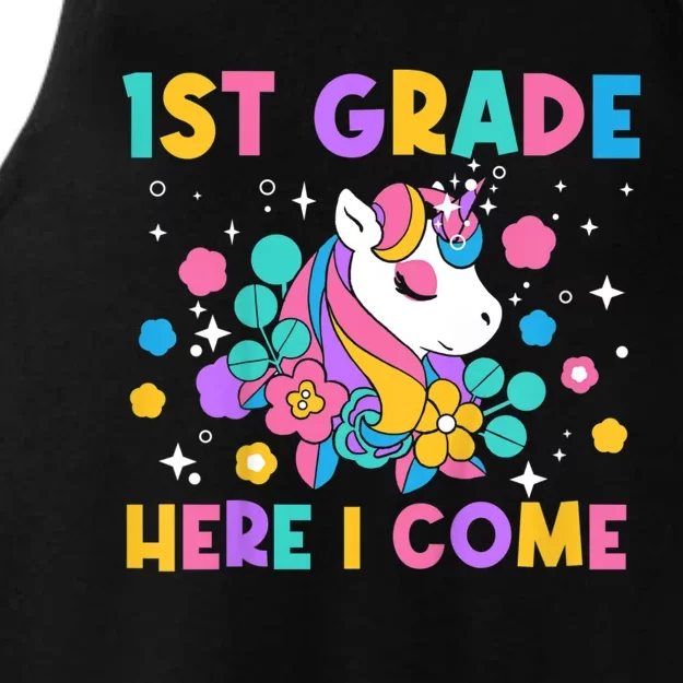 Kids Look Out 1st Grade First Day Of School Girl Unicorn Ladies Tri-Blend Wicking Tank