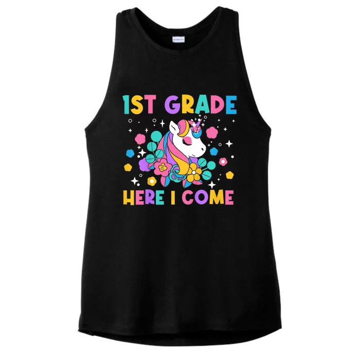 Kids Look Out 1st Grade First Day Of School Girl Unicorn Ladies Tri-Blend Wicking Tank