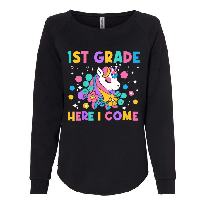 Kids Look Out 1st Grade First Day Of School Girl Unicorn Womens California Wash Sweatshirt