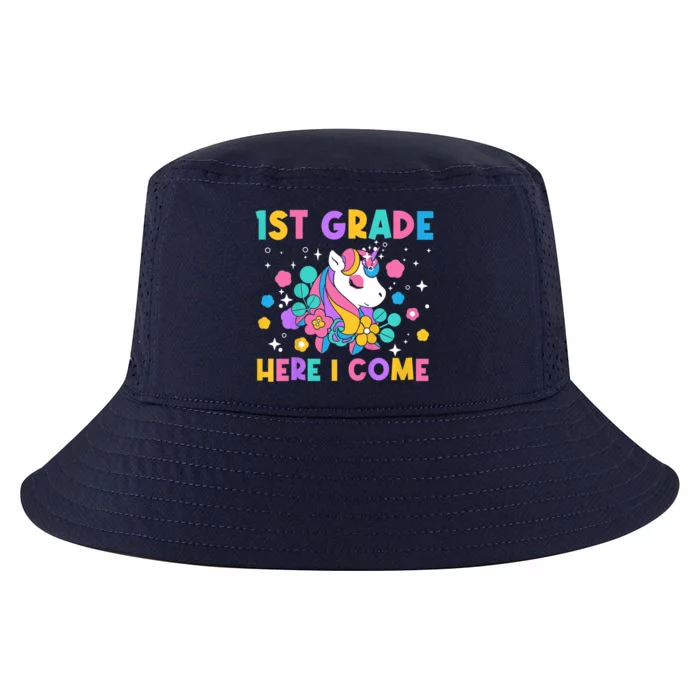 Kids Look Out 1st Grade First Day Of School Girl Unicorn Cool Comfort Performance Bucket Hat