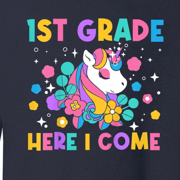 Kids Look Out 1st Grade First Day Of School Girl Unicorn Toddler Sweatshirt