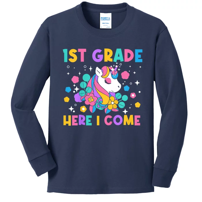 Kids Look Out 1st Grade First Day Of School Girl Unicorn Kids Long Sleeve Shirt