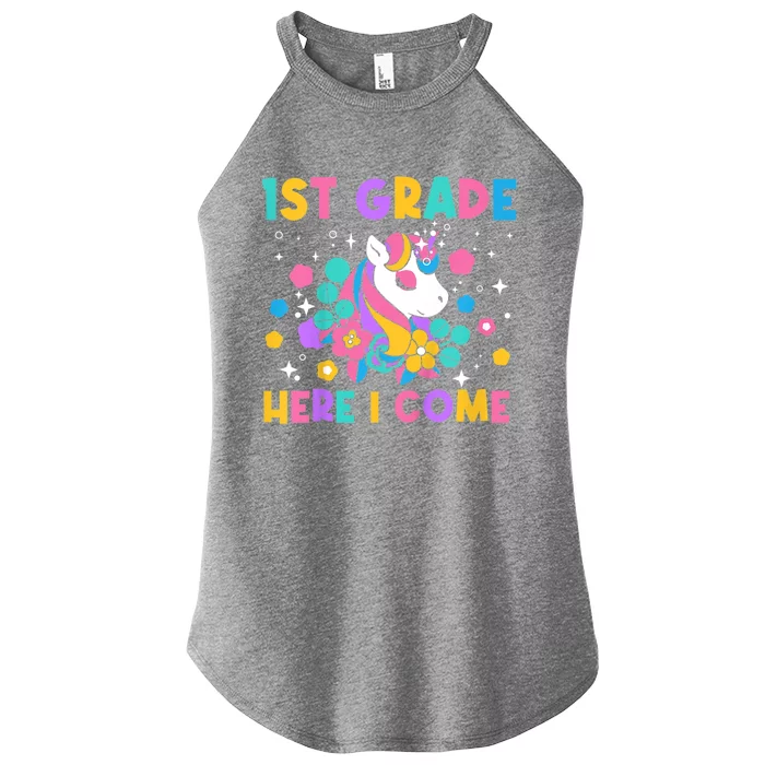 Kids Look Out 1st Grade First Day Of School Girl Unicorn Women’s Perfect Tri Rocker Tank