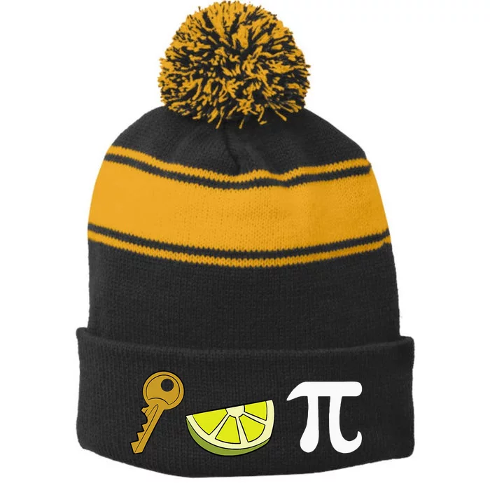 Key Lime Pie Dessert Food Pun Key Lime Pie Stripe Pom Pom Beanie