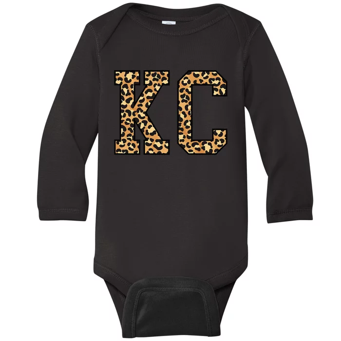 KC Leopard Pattern Wo Kansas City Baby Long Sleeve Bodysuit