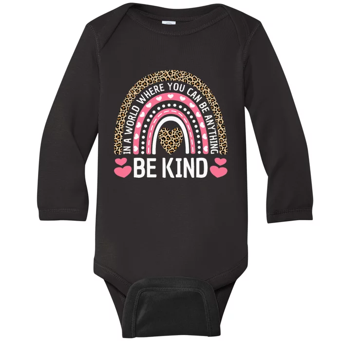 Kindness Leopard Rainbow Student Teacher Outfit Cute Be Kind Baby Long Sleeve Bodysuit