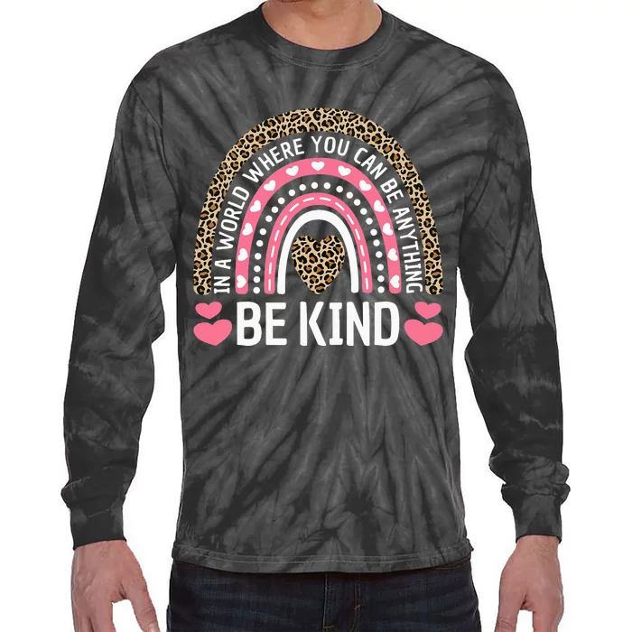 Kindness Leopard Rainbow Student Teacher Outfit Cute Be Kind Tie-Dye Long Sleeve Shirt