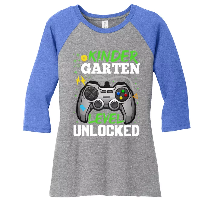 Kindergarten Level Unlocked Video Game Team Kindergarten Gift Women's Tri-Blend 3/4-Sleeve Raglan Shirt