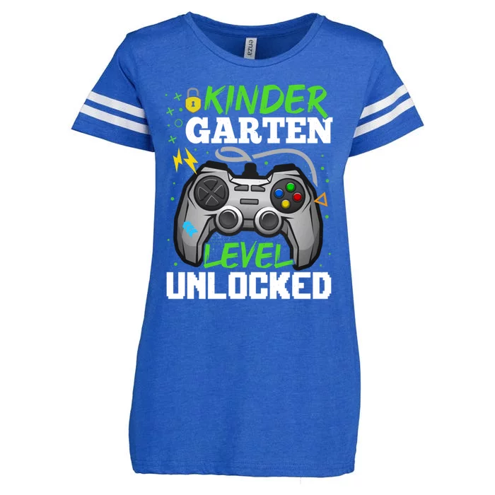 Kindergarten Level Unlocked Video Game Team Kindergarten Gift Enza Ladies Jersey Football T-Shirt