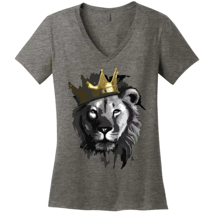 King Lion With Crown Street Art Women's V-Neck T-Shirt