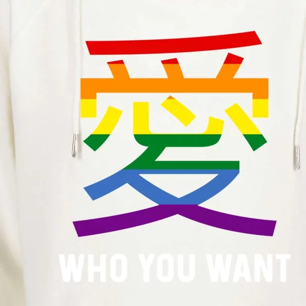 Kanji Love Who You Want Lgbtq Stuff Japanese Symbol Lesbian Great Gift Womens Funnel Neck Pullover Hood