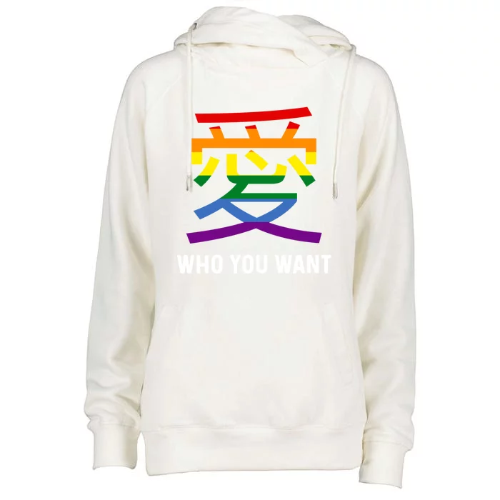 Kanji Love Who You Want Lgbtq Stuff Japanese Symbol Lesbian Great Gift Womens Funnel Neck Pullover Hood