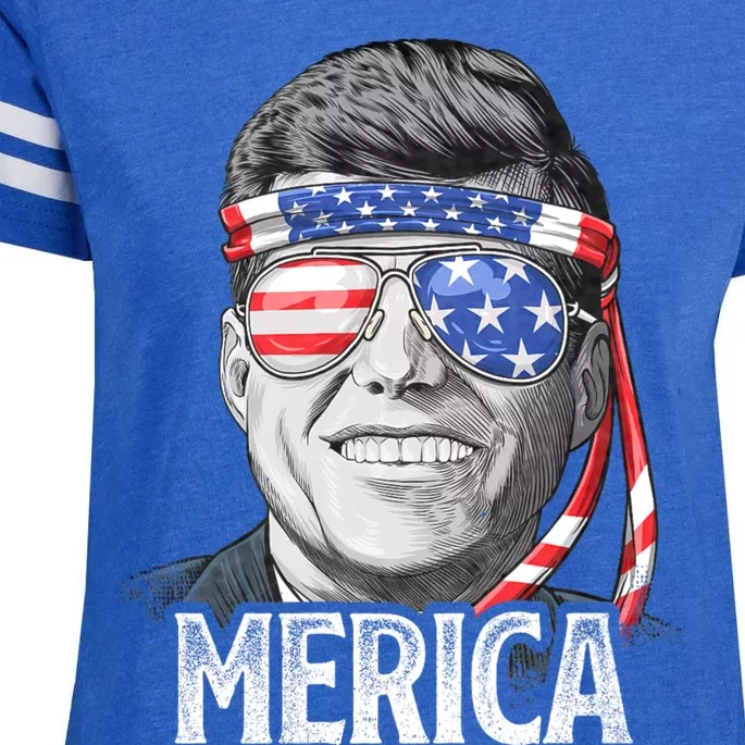 Kennedy Merica 4th Of July President Jfk American Flag Enza Ladies Jersey Football T-Shirt