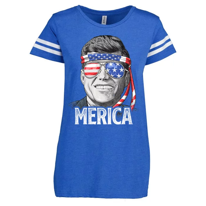 Kennedy Merica 4th Of July President Jfk American Flag Enza Ladies Jersey Football T-Shirt