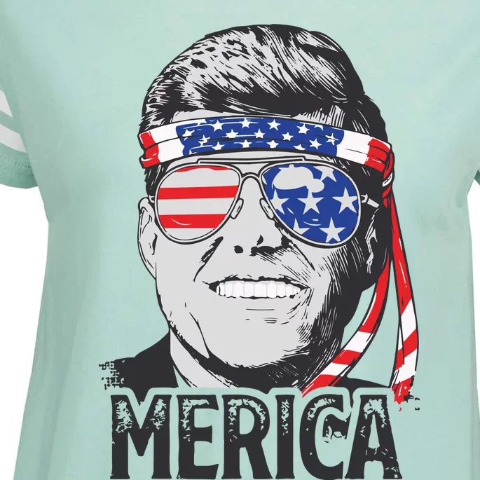 Kennedy Merica 4th Of July President Jfk Men American Flag Enza Ladies Jersey Football T-Shirt