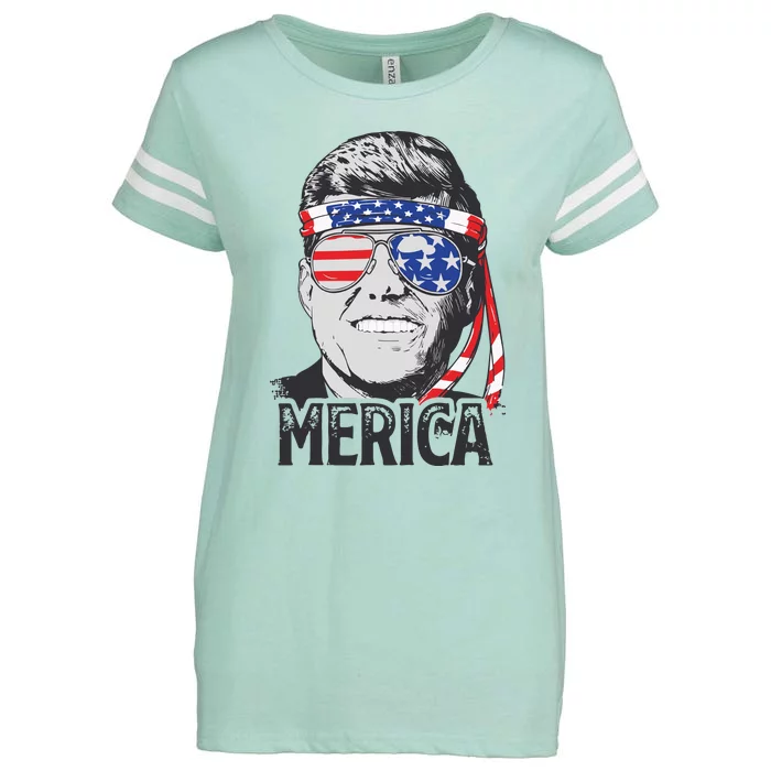 Kennedy Merica 4th Of July President Jfk Men American Flag Enza Ladies Jersey Football T-Shirt