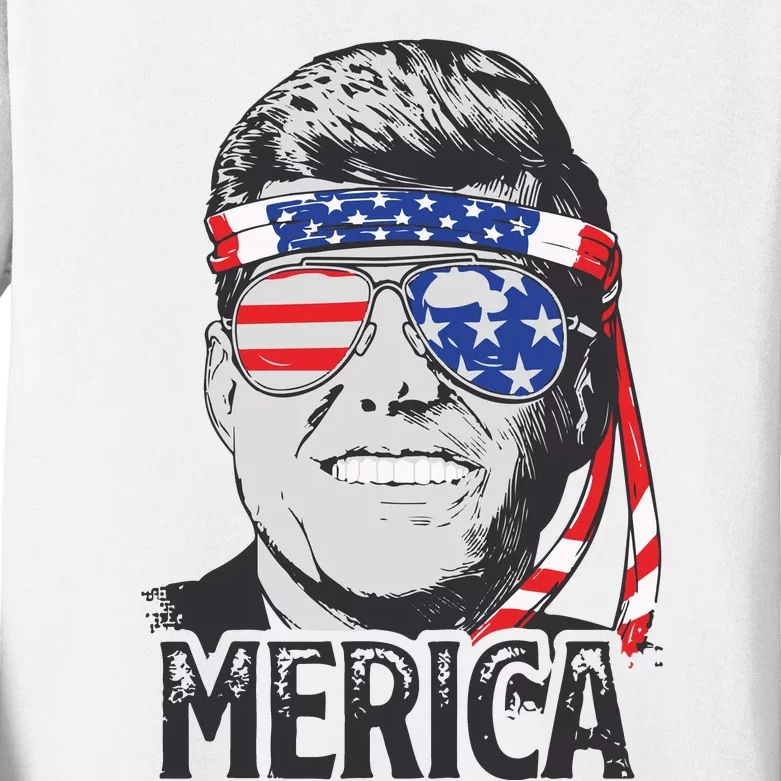 Kennedy Merica 4th Of July President Jfk Men American Flag Kids Long Sleeve Shirt