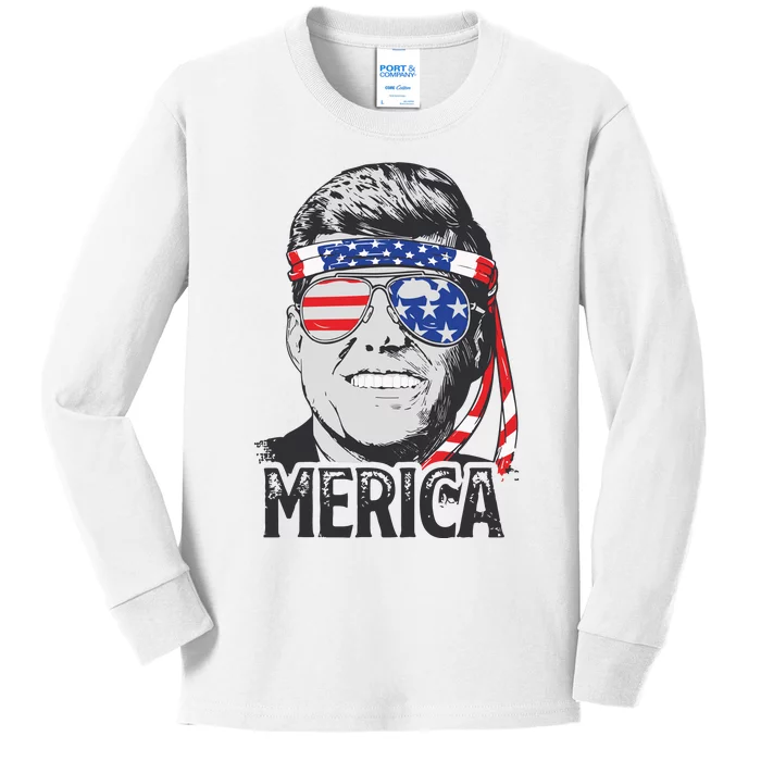 Kennedy Merica 4th Of July President Jfk Men American Flag Kids Long Sleeve Shirt