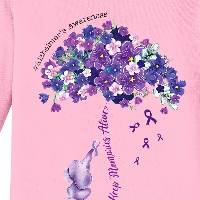 Keep Memories Alive Purple Elephant AlzheimerS Awareness Baby Long Sleeve Bodysuit