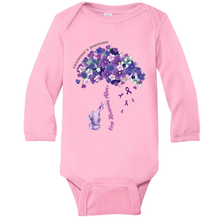 Keep Memories Alive Purple Elephant AlzheimerS Awareness Baby Long Sleeve Bodysuit