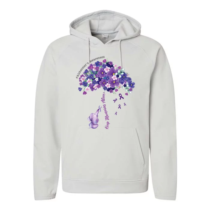 Keep Memories Alive Purple Elephant AlzheimerS Awareness Performance Fleece Hoodie