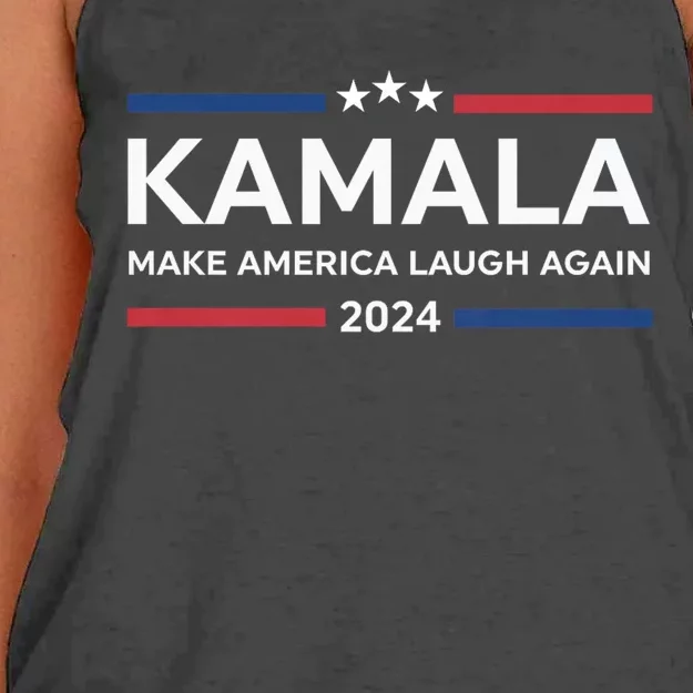 Kamala Make America Laugh Again American Flag 2024 Women's Knotted Racerback Tank