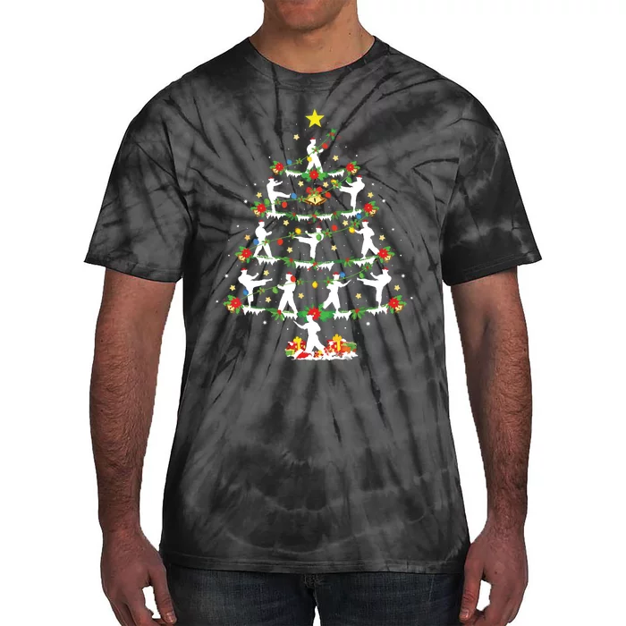 Karate Martial Art Lover Xmas Lighting Karate Christmas Tree Tie-Dye T-Shirt