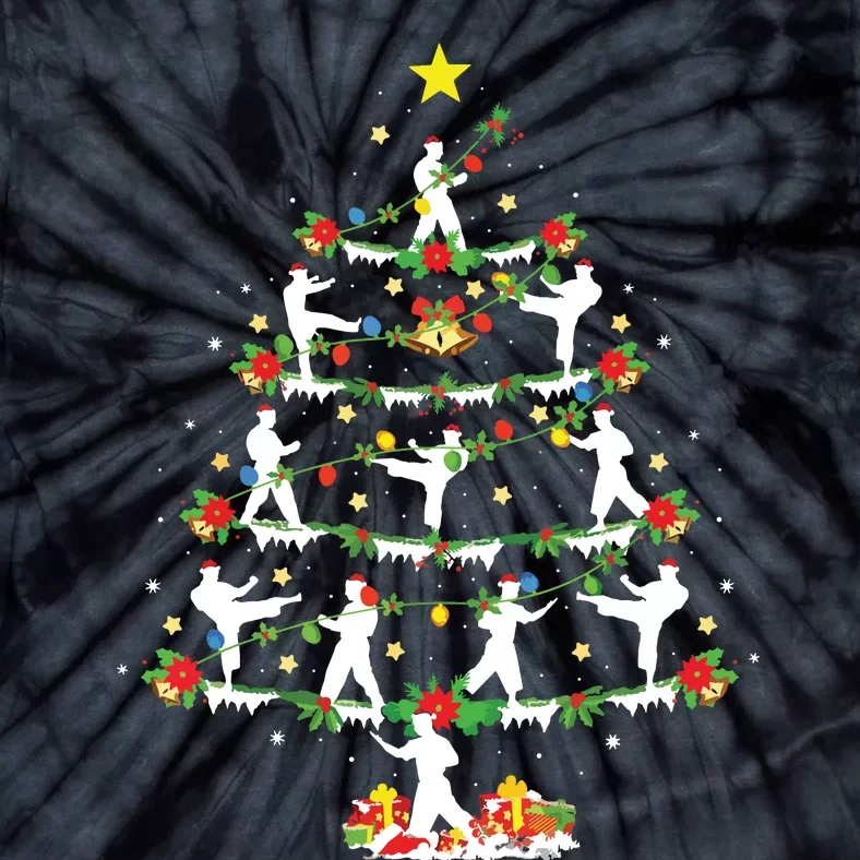 Karate Martial Art Lover Xmas Lighting Karate Christmas Tree Tie-Dye T-Shirt