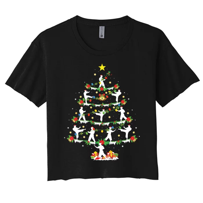 Karate Martial Art Lover Xmas Lighting Karate Christmas Tree Women's Crop Top Tee