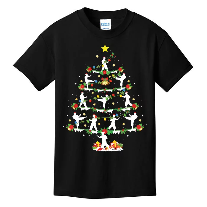 Karate Martial Art Lover Xmas Lighting Karate Christmas Tree Kids T-Shirt