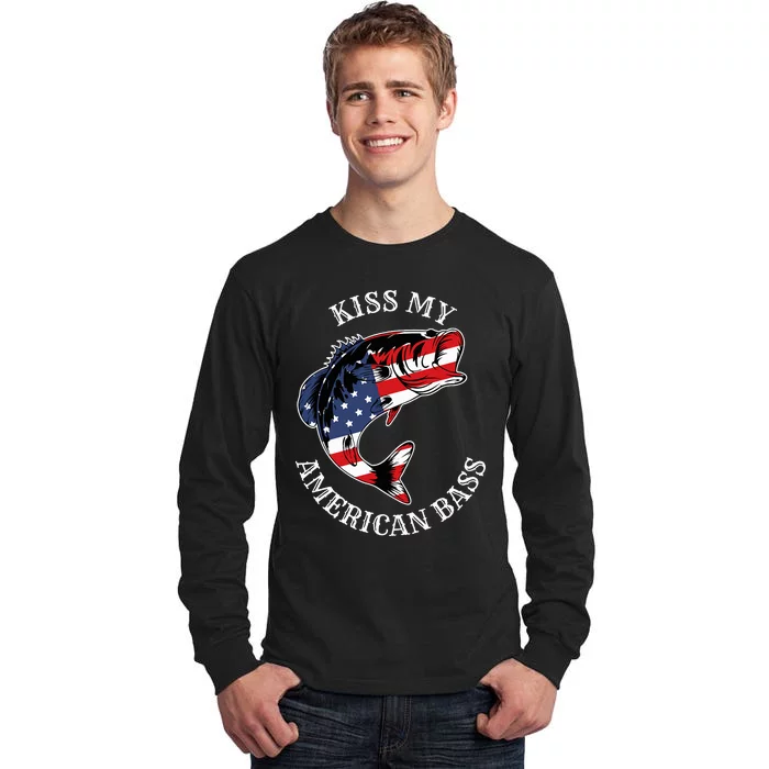 Kiss My American Bass Funny Fishing Redneck Patriot Usa Tall Long Sleeve T-Shirt