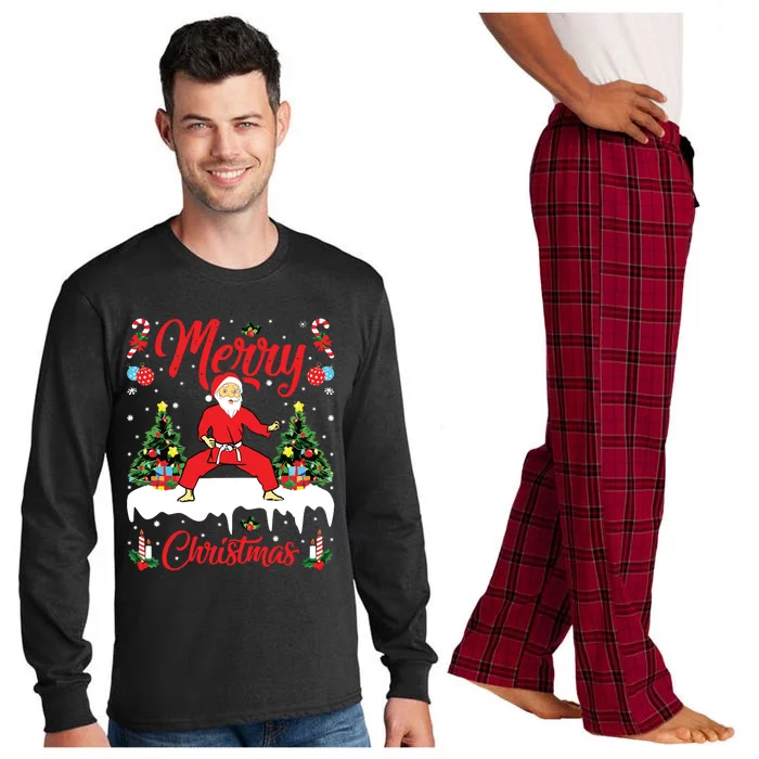 Karate Martial Art Lover Xmas Santa Playing Karate Christmas Long Sleeve Pajama Set