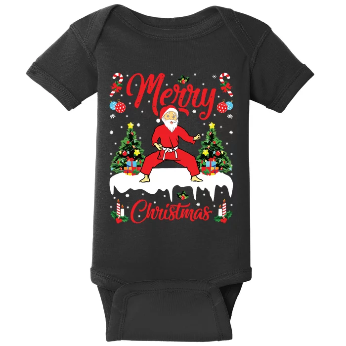 Karate Martial Art Lover Xmas Santa Playing Karate Christmas Baby Bodysuit