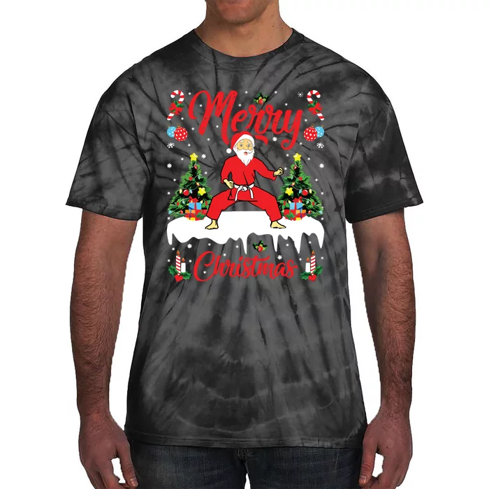 Karate Martial Art Lover Xmas Santa Playing Karate Christmas Tie-Dye T-Shirt