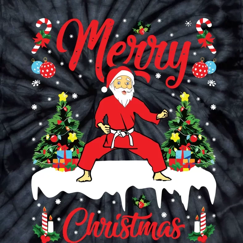 Karate Martial Art Lover Xmas Santa Playing Karate Christmas Tie-Dye T-Shirt