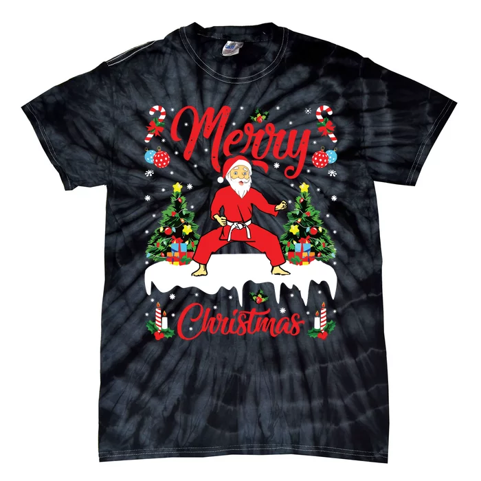 Karate Martial Art Lover Xmas Santa Playing Karate Christmas Tie-Dye T-Shirt