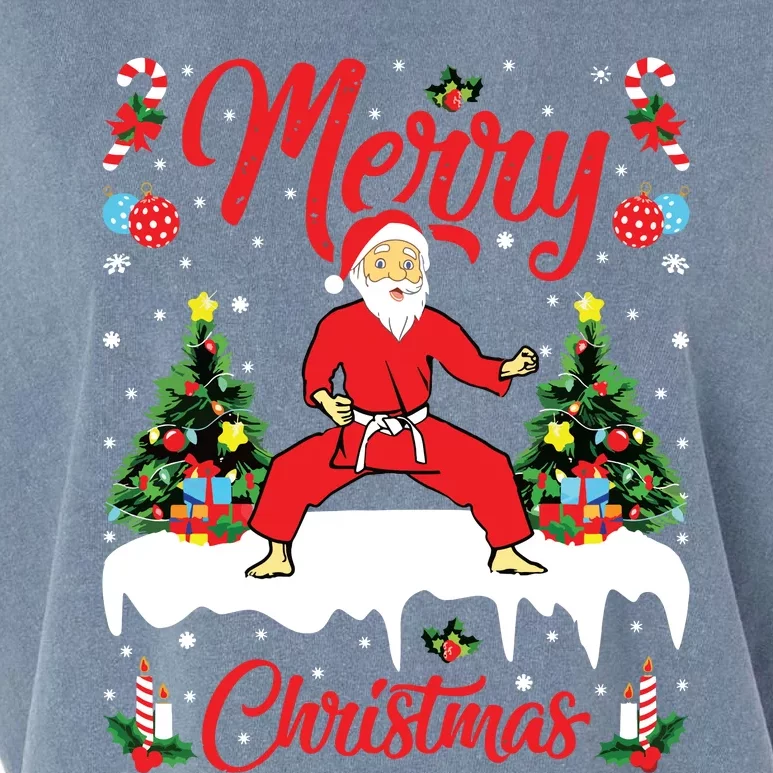 Karate Martial Art Lover Xmas Santa Playing Karate Christmas Garment-Dyed Women's Muscle Tee