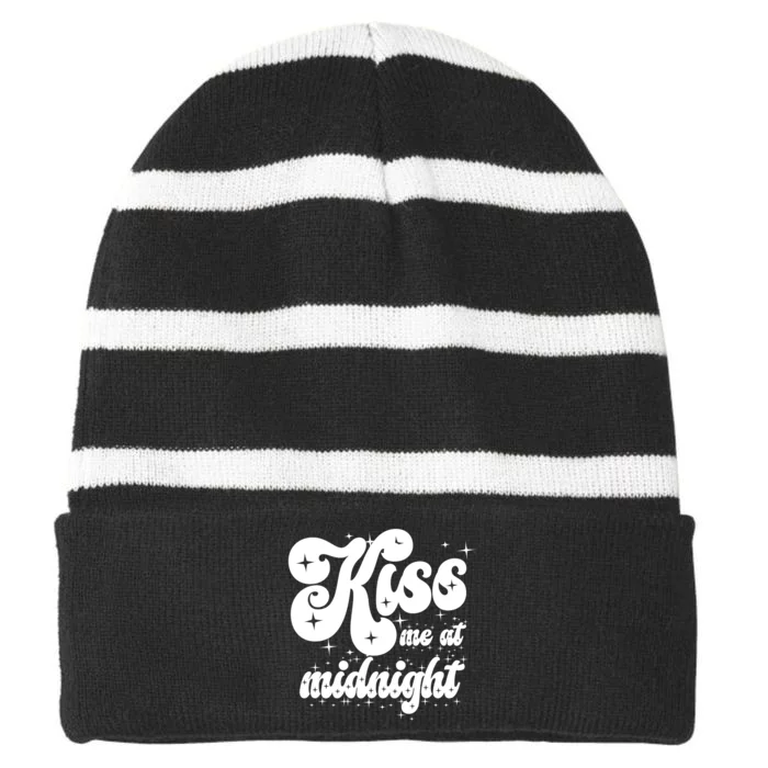 Kiss Me At Midnight Funny Happy New Years Eve Striped Beanie with Solid Band