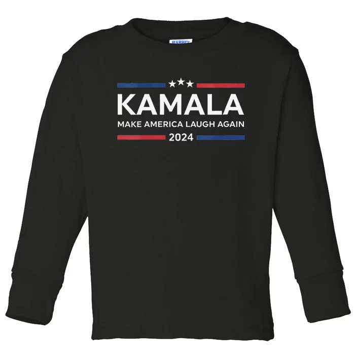 Kamala Make America Laugh Again American Flag 2024 Toddler Long Sleeve Shirt