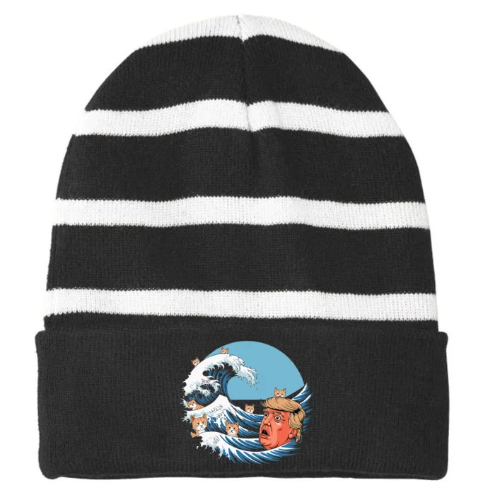 Kamala Merchandise Blue Cat Wave Trump Striped Beanie with Solid Band