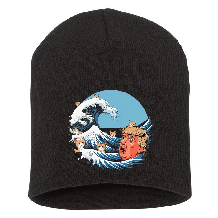 Kamala Merchandise Blue Cat Wave Trump Short Acrylic Beanie