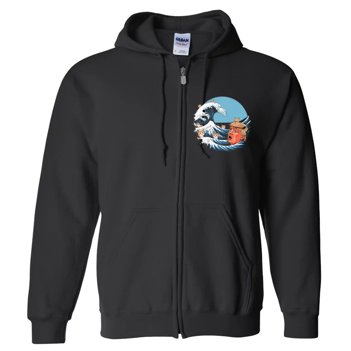 Kamala Merchandise Blue Cat Wave Trump Full Zip Hoodie